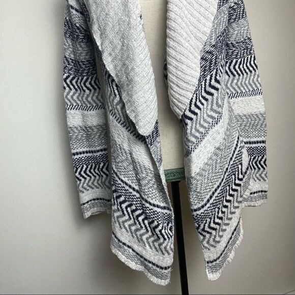 White Gray and Navy Blue Long Sleeve Open Cardigan Sweater Cotton Sweater size M - Picture 10 of 11